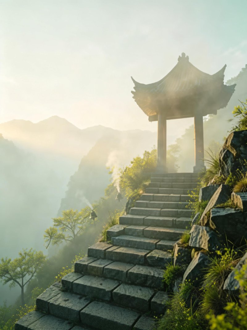 jimeng-2026-04-14-8261-清晨，爬山，亭子，春天。没有人。