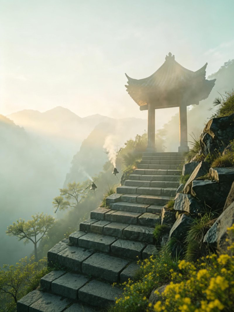 jimeng-2026-04-14-6165-清晨，爬山，亭子，春天。没有人。